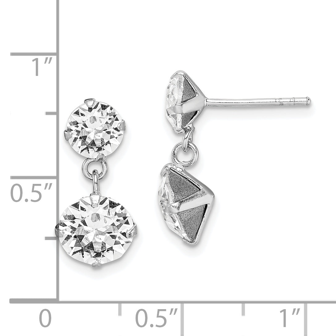 Sterling Silver Rhodium-Plated Crystal Dangle Post Earrings