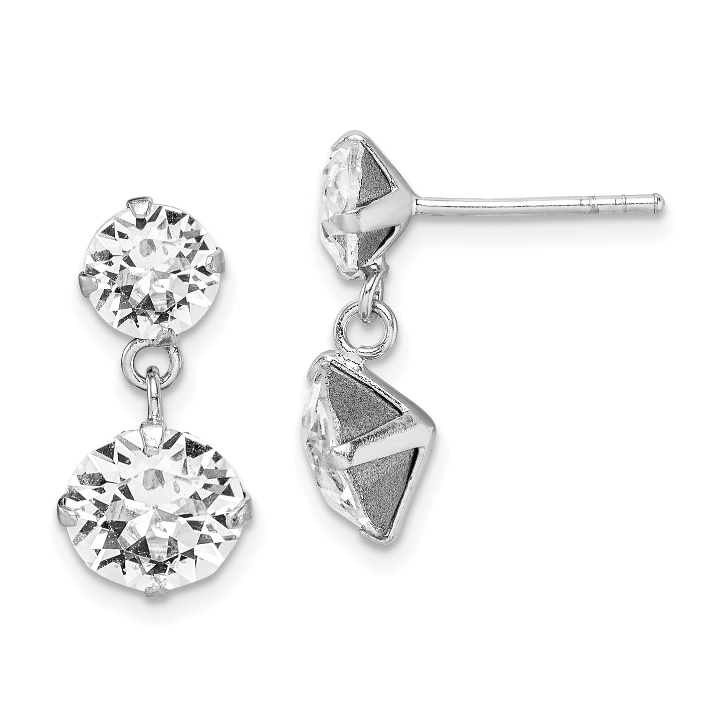 Sterling Silver Rhodium-Plated Crystal Dangle Post Earrings