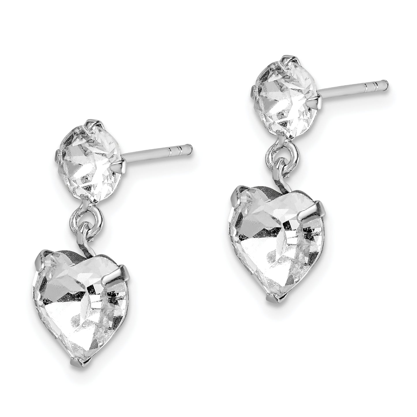 Sterling Silver Rh-Plated Crystal Heart Dangle Post Earrings