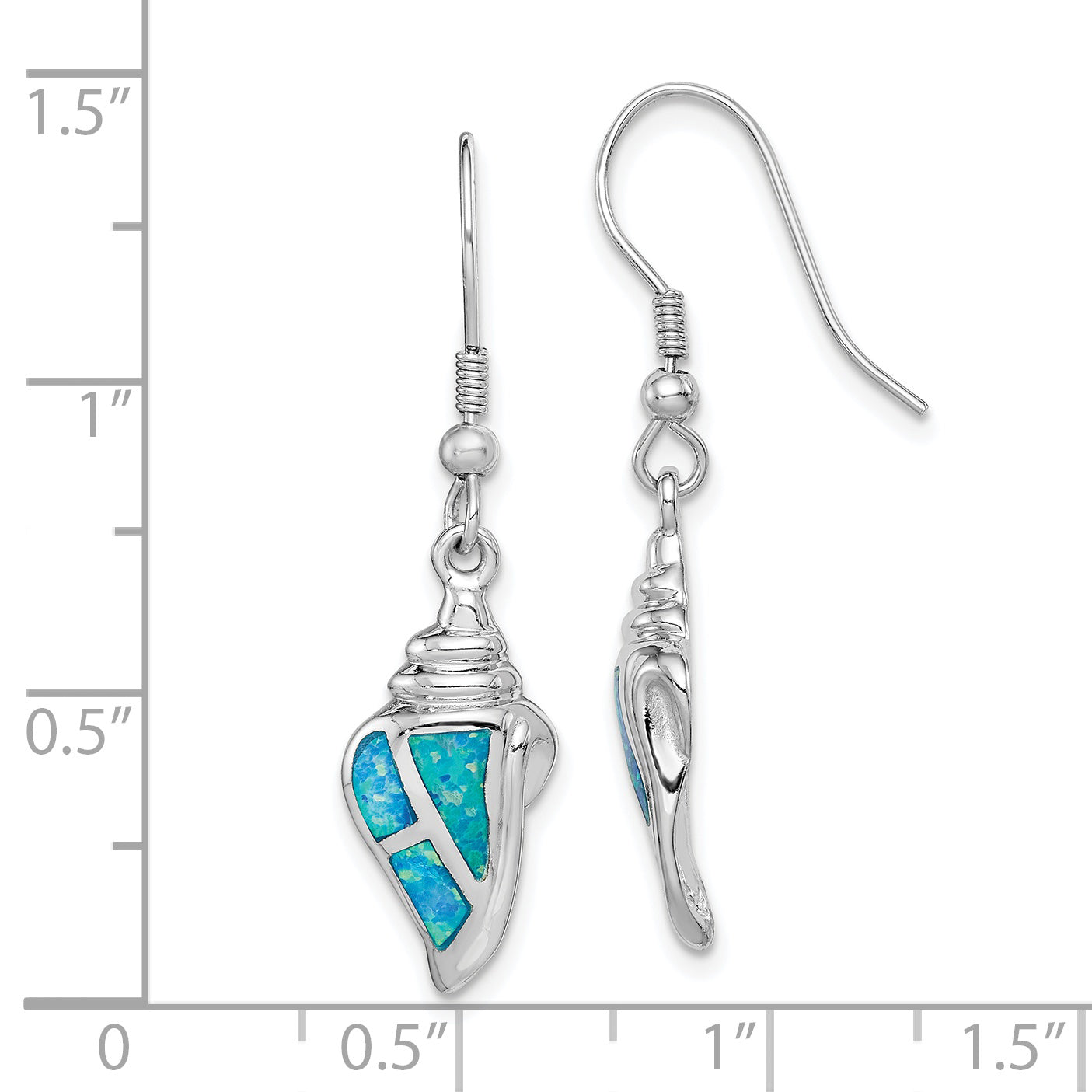 Sterling Silver Rhodium-Plated Created Blue Opal Seashell Dangle Earrings