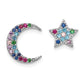 Sterling Silver Prizma Rhodium-Plated Moon And Star Colorful Cz Post Earrings