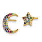 Sterling Silver Prizma Gold-Tone 14K Flash Gold-Plated Moon And Star Colorful Cz Post Earrings