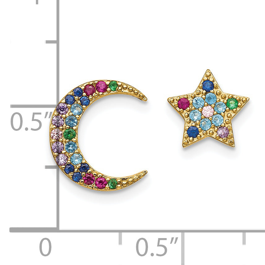 Sterling Silver Prizma Gold-Tone 14K Flash Gold-Plated Moon And Star Colorful Cz Post Earrings