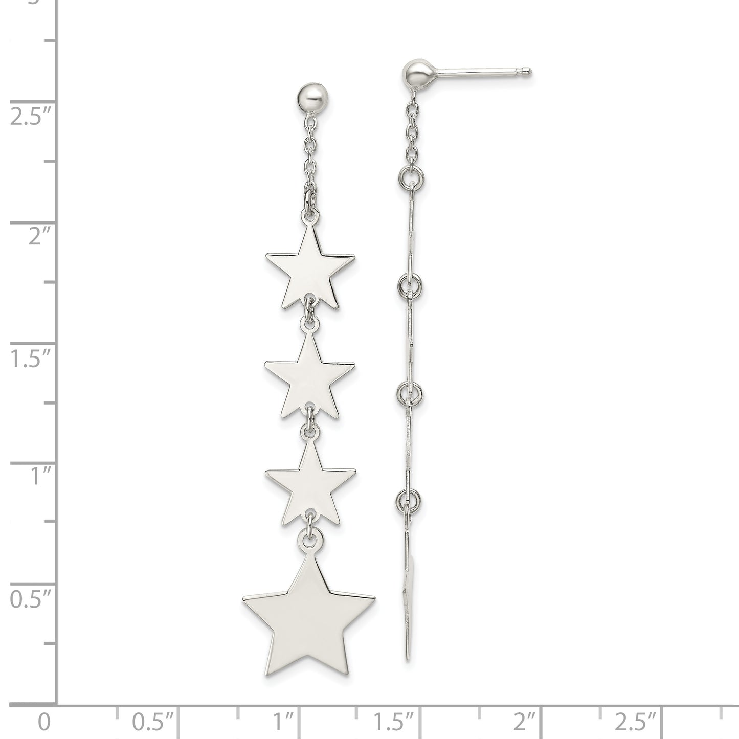 Sterling Silver Polished Mulitple Stars Drop And Dangle Post Earrings