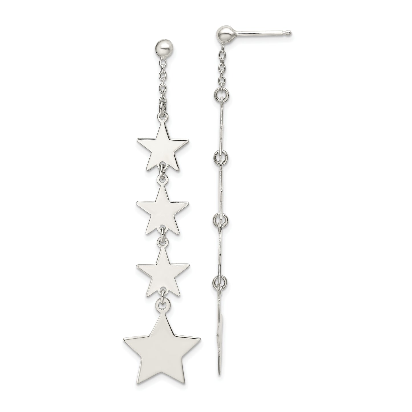 Sterling Silver Polished Mulitple Stars Drop And Dangle Post Earrings