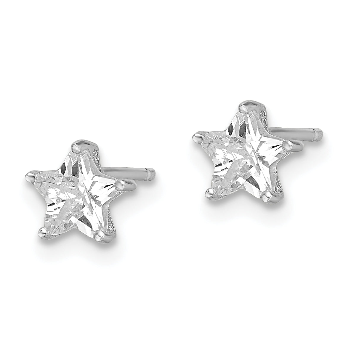 Sterling Silver Rhodium-Plated 6mm Cz Star Stud Earrings