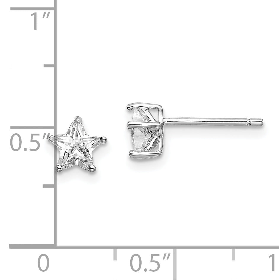 Sterling Silver Rhodium-Plated 6mm Cz Star Stud Earrings