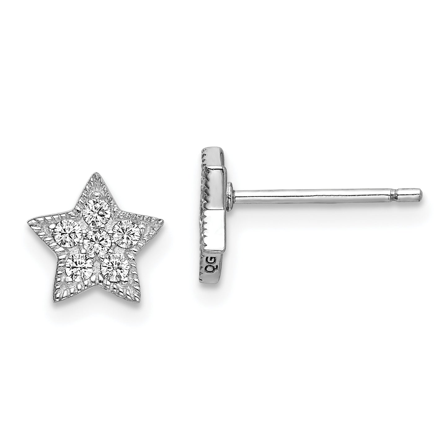 Sterling Silver Rhodium-Plated Cz Star And Moon Left/Right Earrings