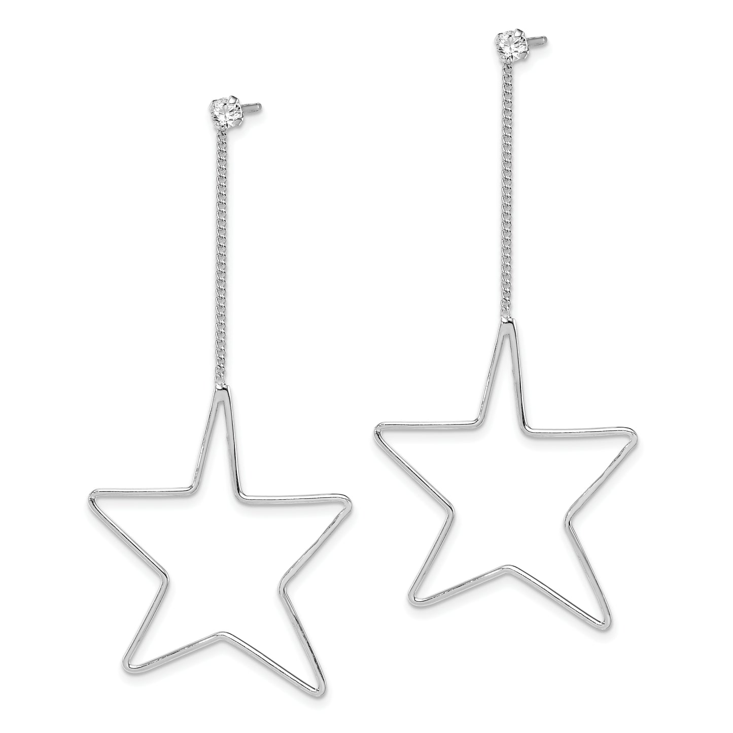 Sterling Silver Rhodium-Plated Cz Star Dangle Earrings