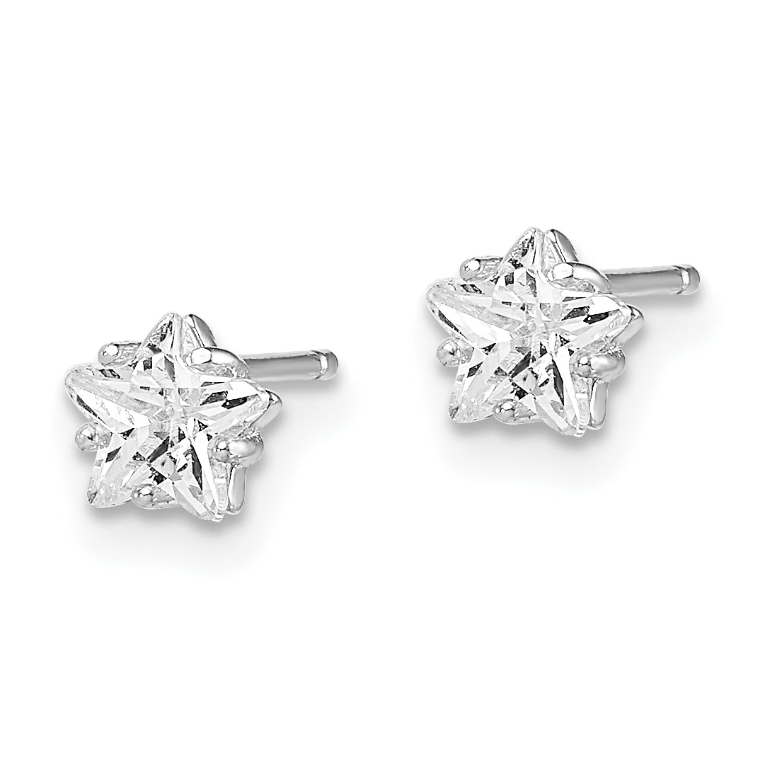 Sterling Silver Rhodium-Plated Cz Star Stud Earrings