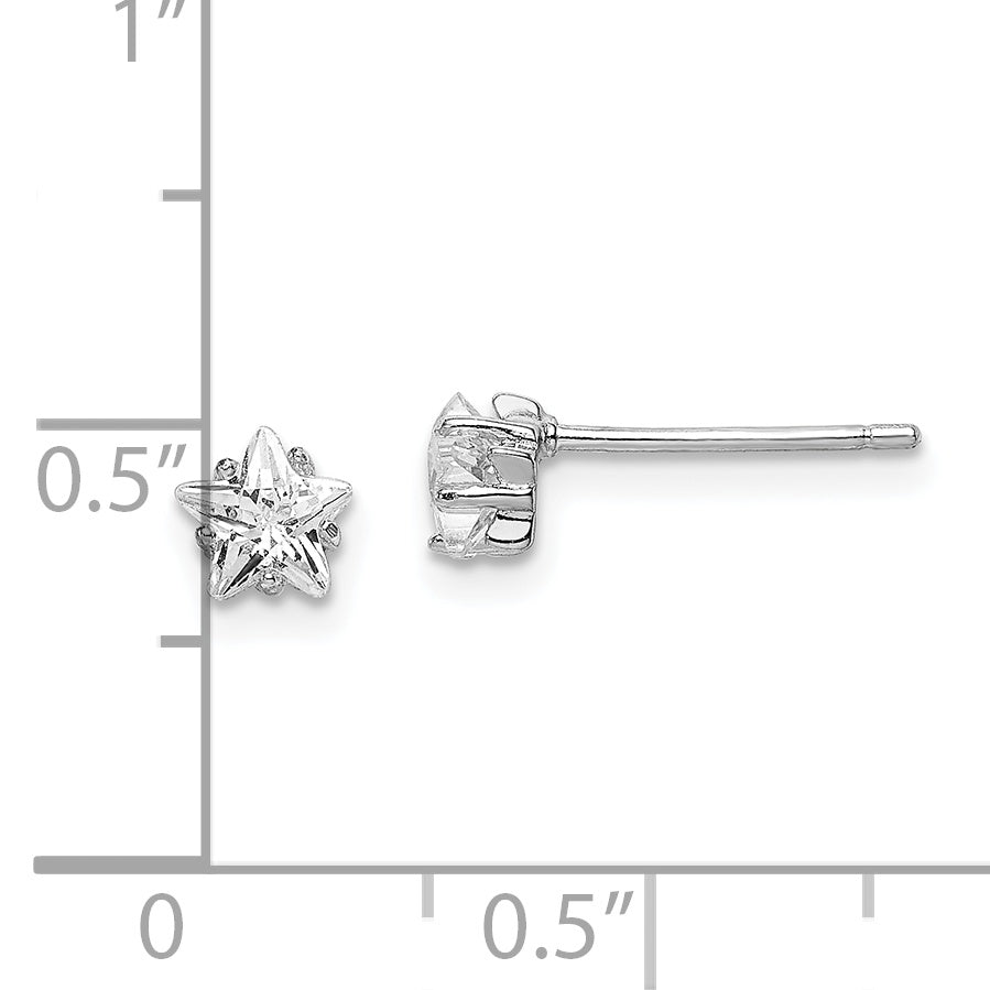 Sterling Silver Rhodium-Plated Cz Star Stud Earrings