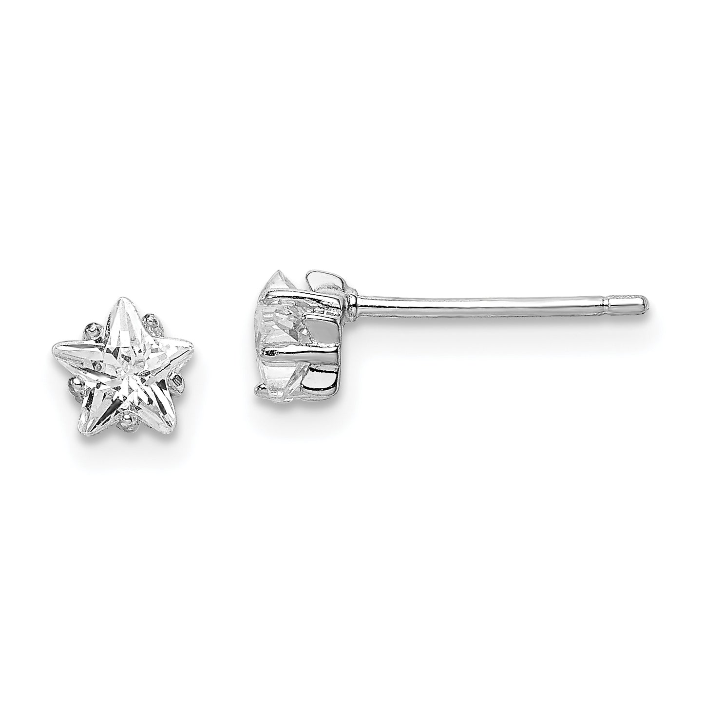 Sterling Silver Rhodium-Plated Cz Star Stud Earrings