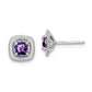 Sterling Silver Rhod-Plat Amethyst Square Post Earrings