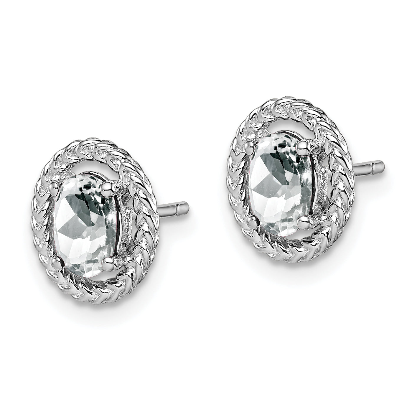 Sterling Silver Rhod-Plat White Topaz Oval Post Earrings