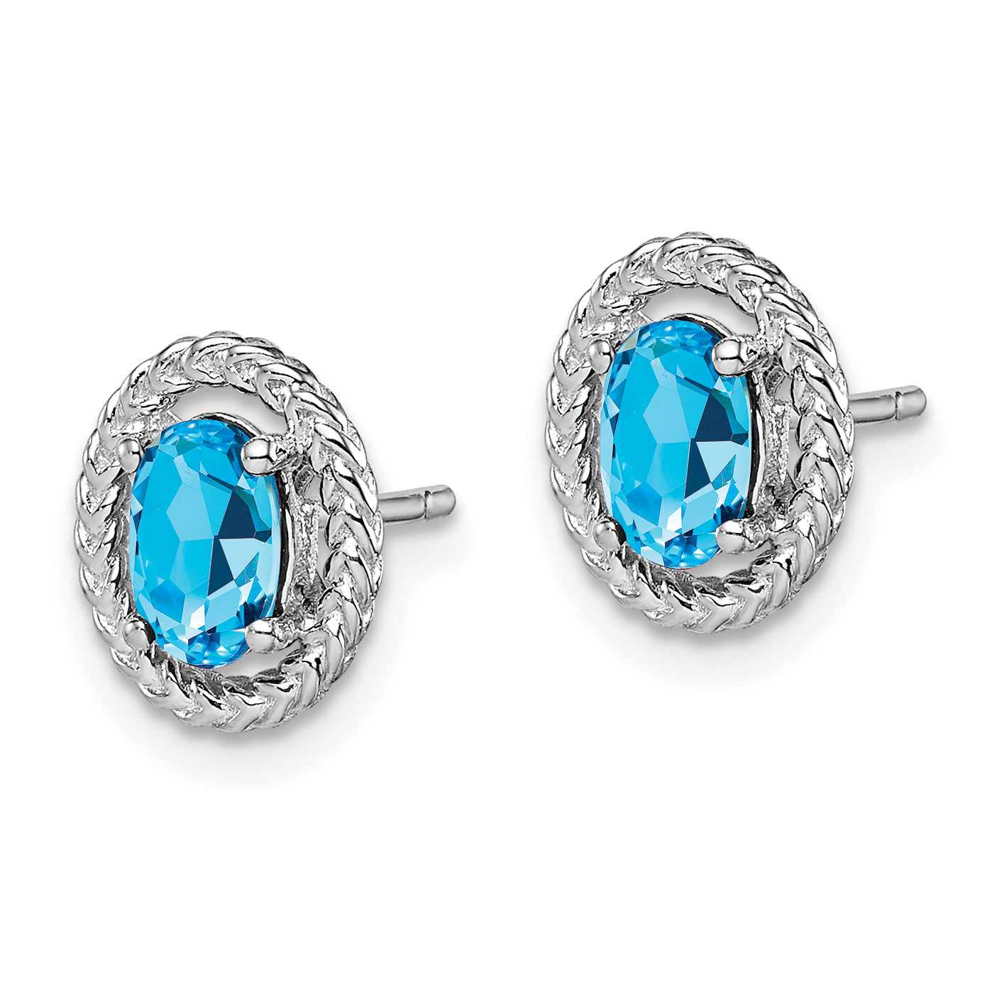 Sterling Silver Rhod-Plat Light Swiss Blue Topaz Oval Post Earrings