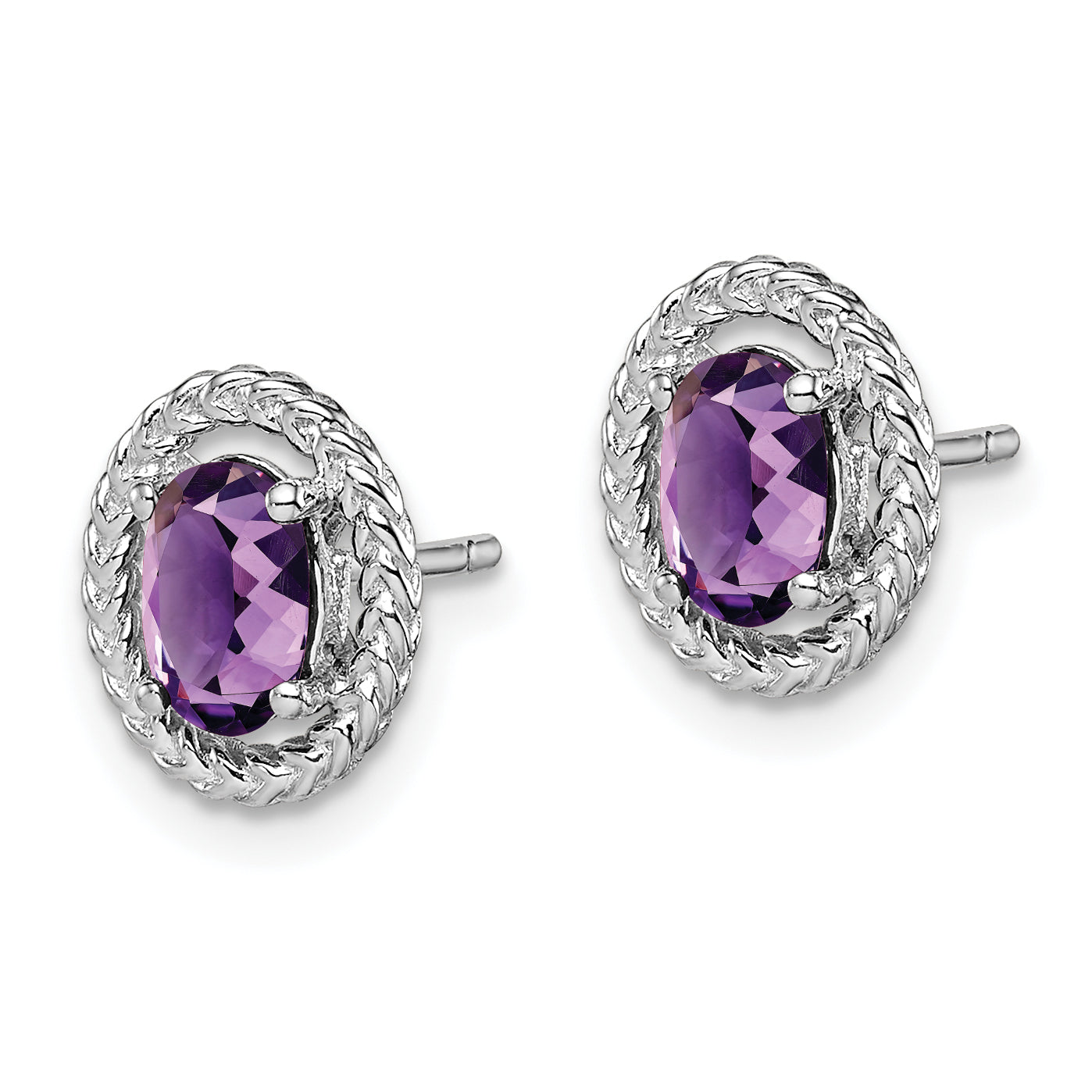 Sterling Silver Rhod-Plat Amethyst Oval Post Earrings