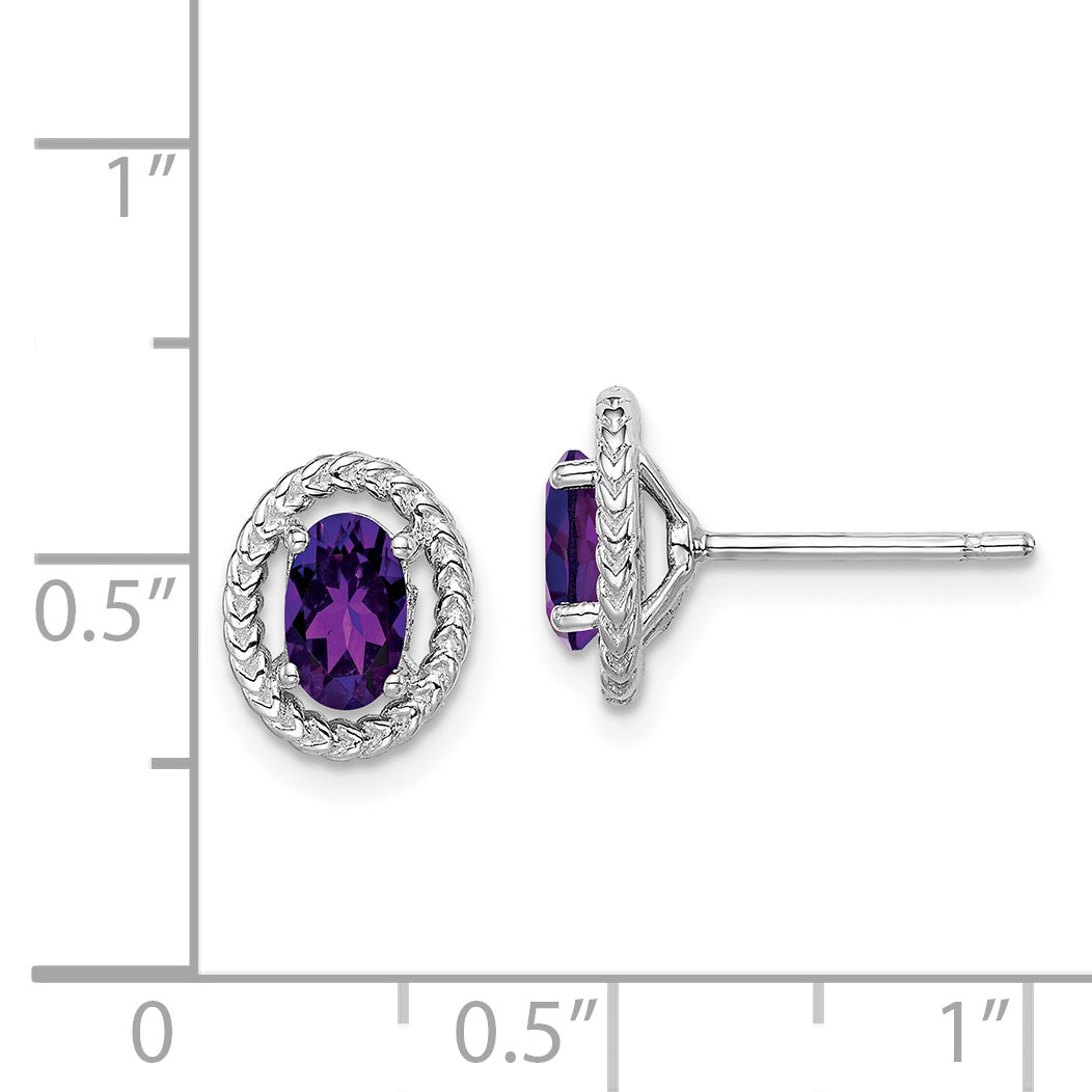 Sterling Silver Rhod-Plat Amethyst Oval Post Earrings