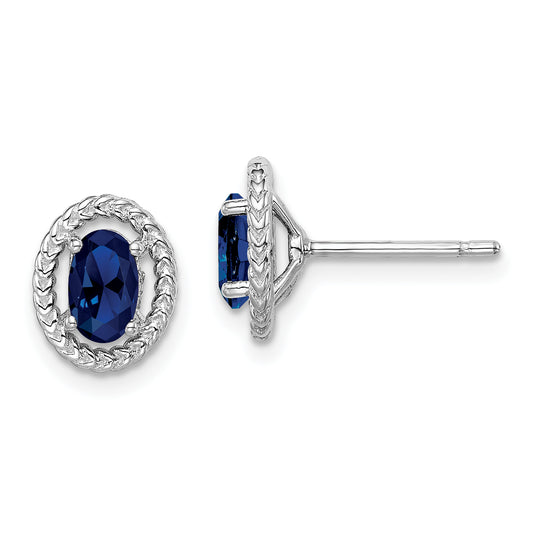 Sterling Silver Rhod-Plat Create Sapphire Oval Post Earrings