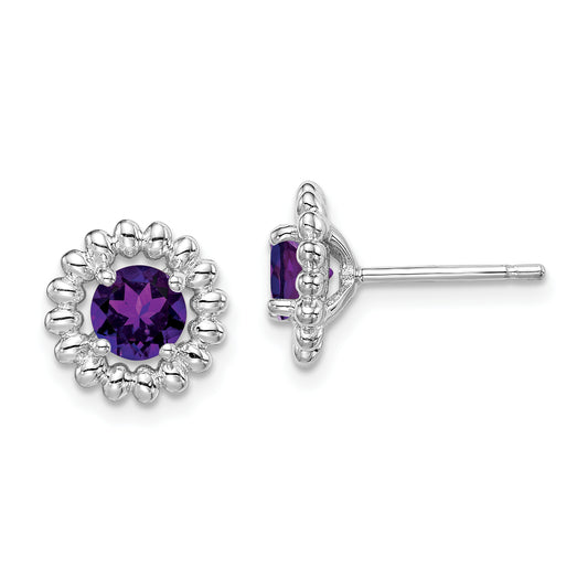 Sterling Silver Rhod-Plat Amethyst Earrings