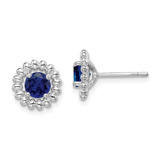 Sterling Silver Rhodium-Plated Created Sapphire Earrings