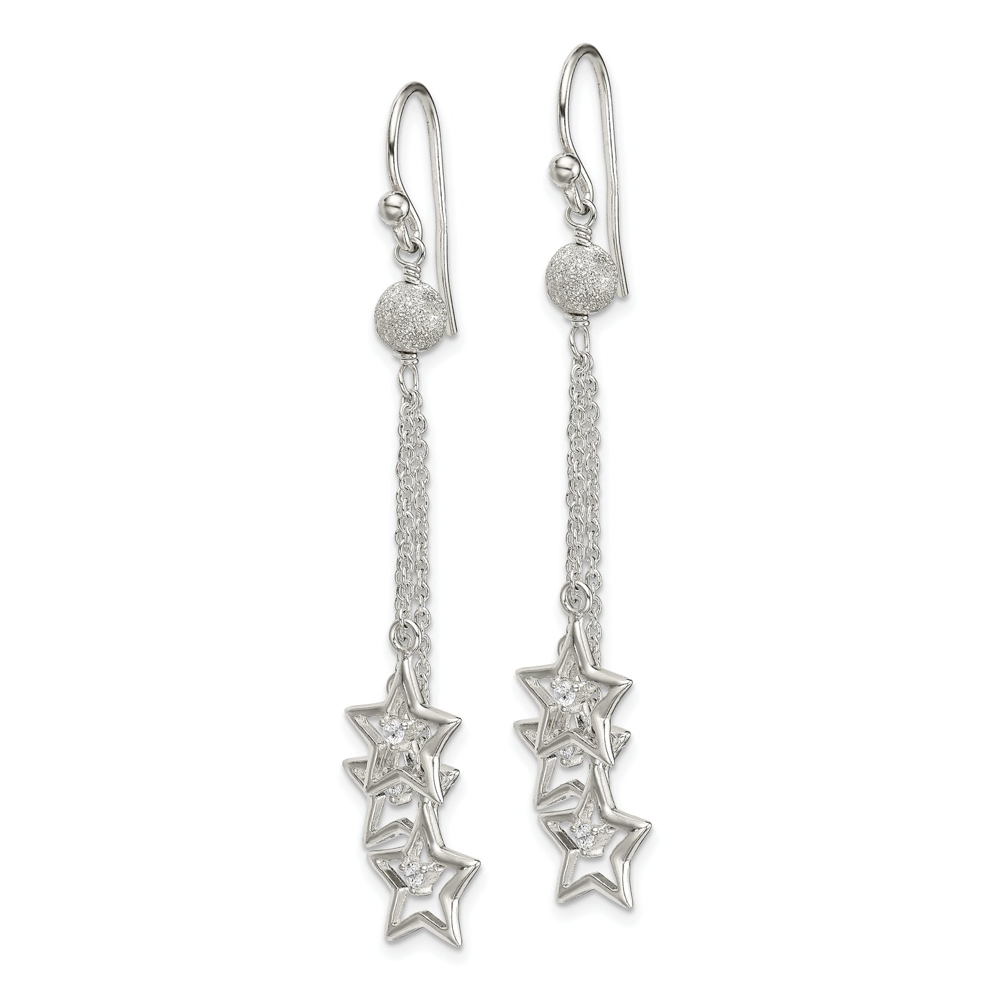 Sterling Silver Star Cz Dangle Earrings