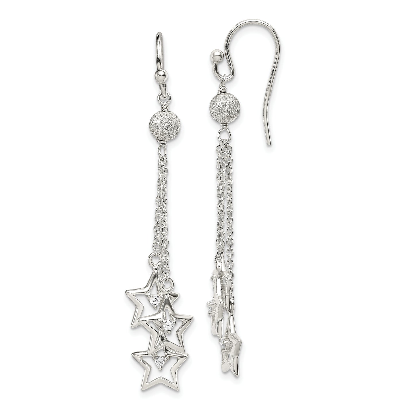 Sterling Silver Star Cz Dangle Earrings