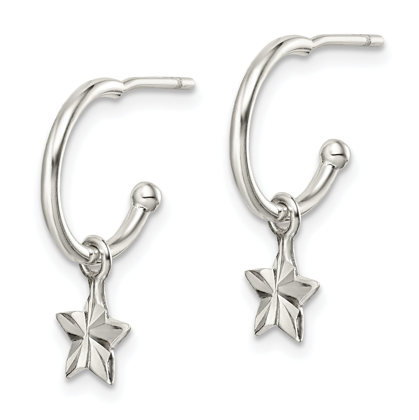 Sterling Silver Star Dangle Hoop Earrings