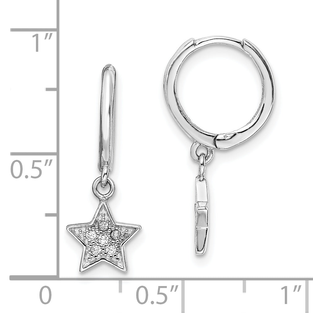 Sterling Silver Rhodium-Plated Hoops With Cz Star Dangle Earrings