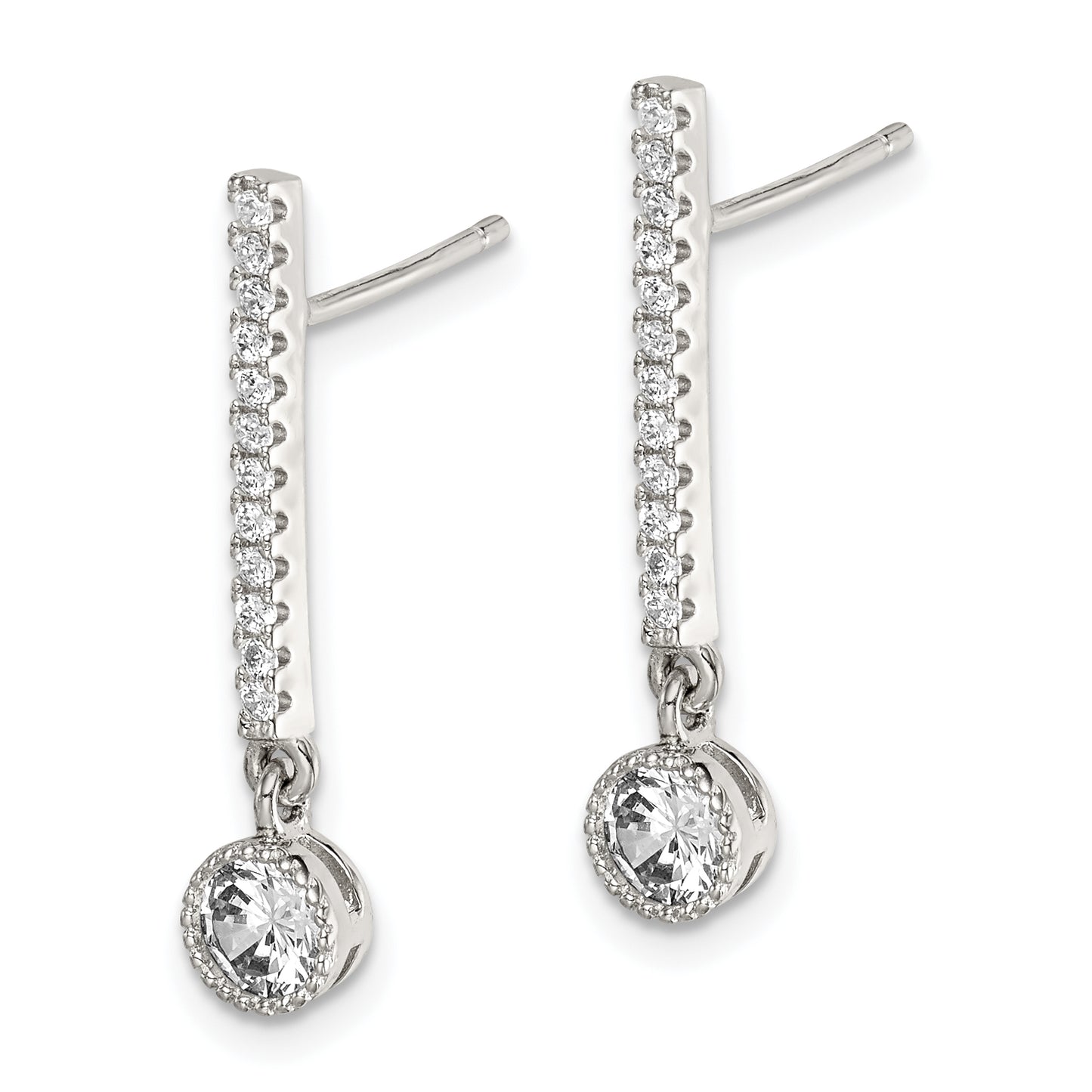 Sterling Silver Rhodium-Plated Polished Cz Bar Post Dangle Earrings