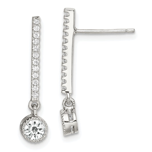 Sterling Silver Rhodium-Plated Polished Cz Bar Post Dangle Earrings