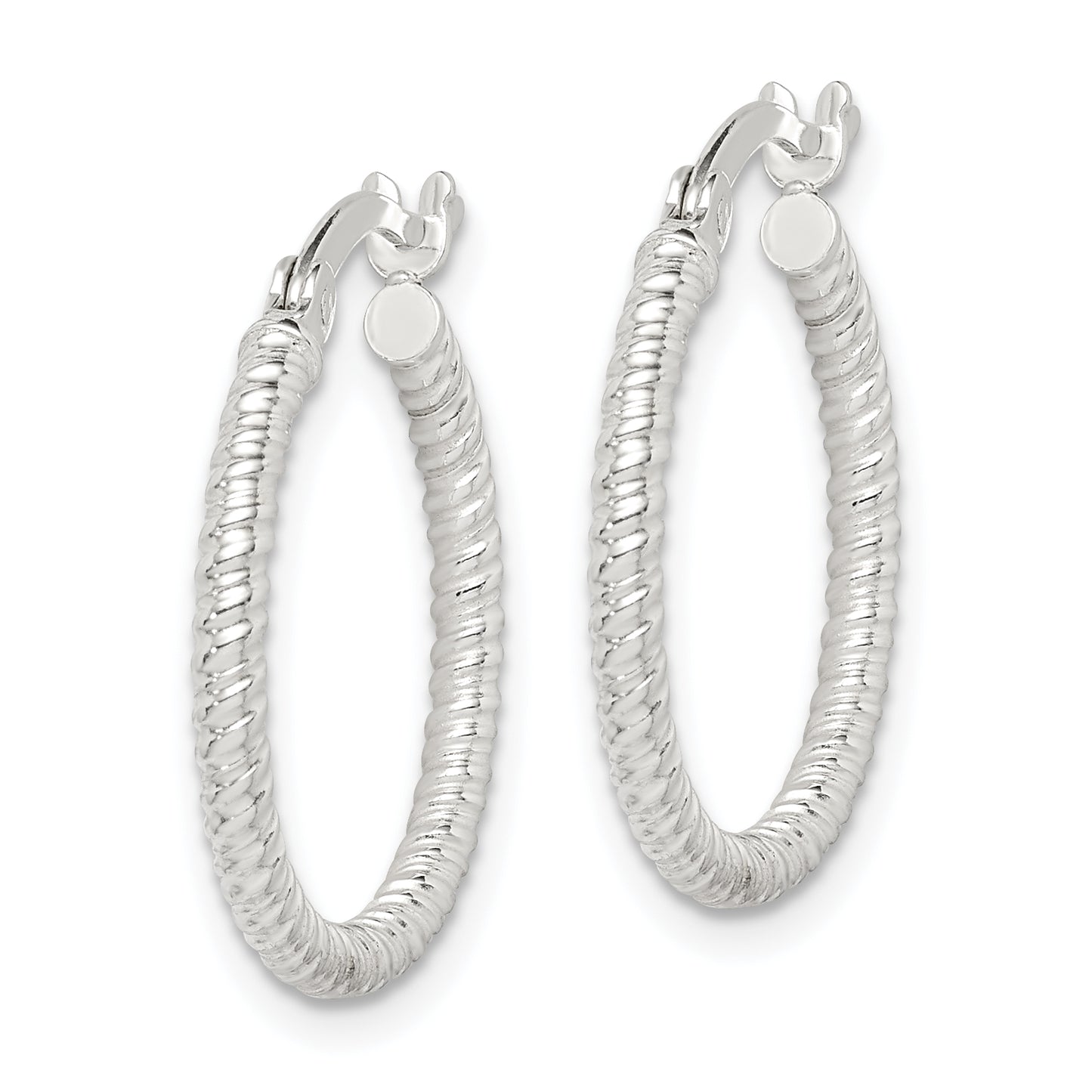 Sterling Silver Twisted 2X20mm Round Hoop Earrings