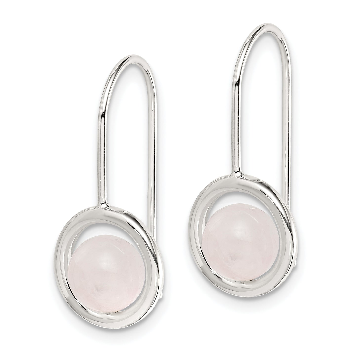 Sterling Silver Polished Pink Chalcedony Circle Dangle Earrings