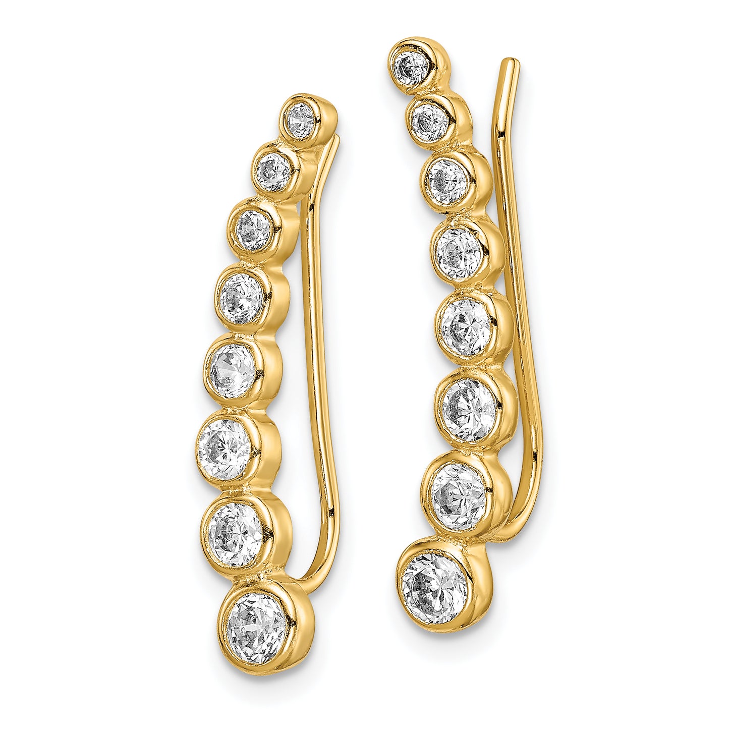 Ss/Gold Plated Sterling Silver Gold-Tone Polished Graduated Cz Ear Climber Earrings