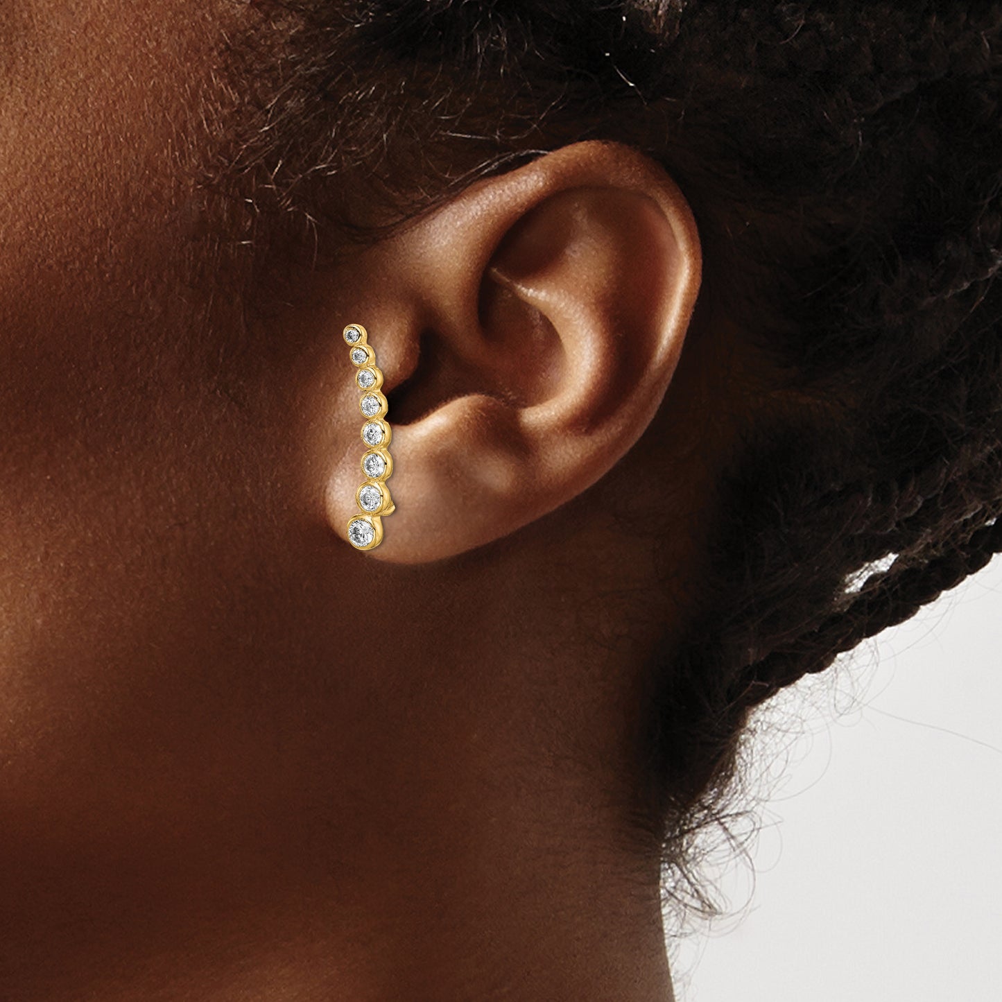 Ss/Gold Plated Sterling Silver Gold-Tone Polished Graduated Cz Ear Climber Earrings