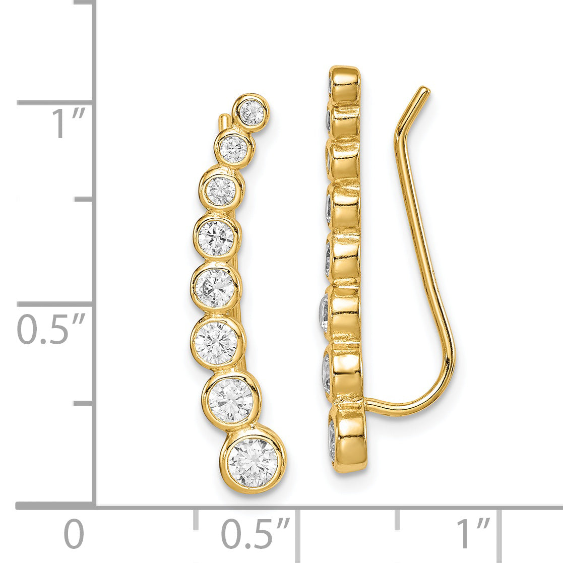 Ss/Gold Plated Sterling Silver Gold-Tone Polished Graduated Cz Ear Climber Earrings