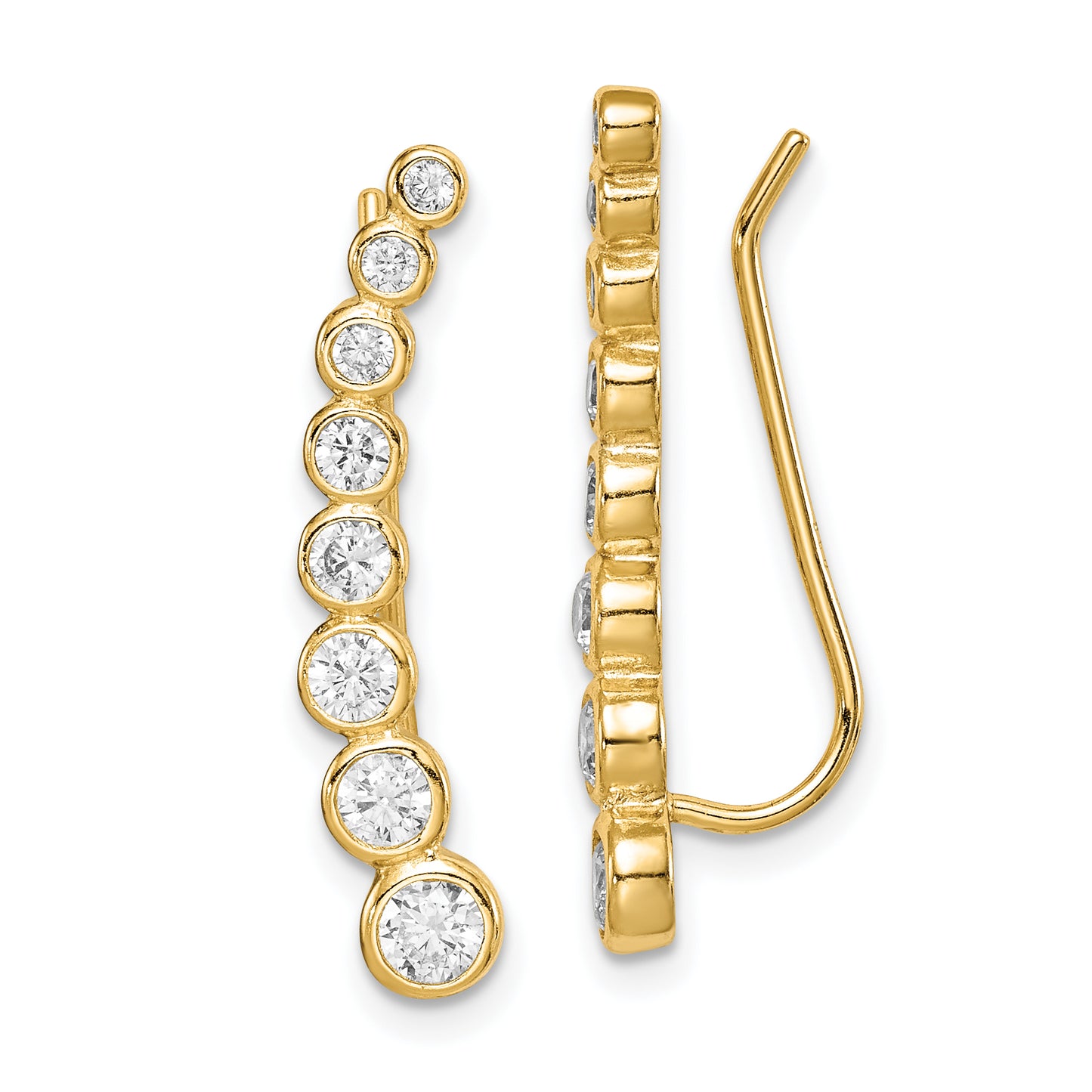 Ss/Gold Plated Sterling Silver Gold-Tone Polished Graduated Cz Ear Climber Earrings