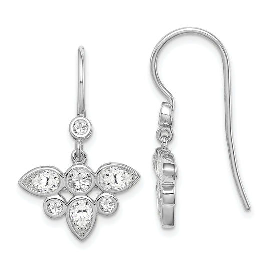 Sterling Silver Rhodium Plated Cz Dangle Earrings