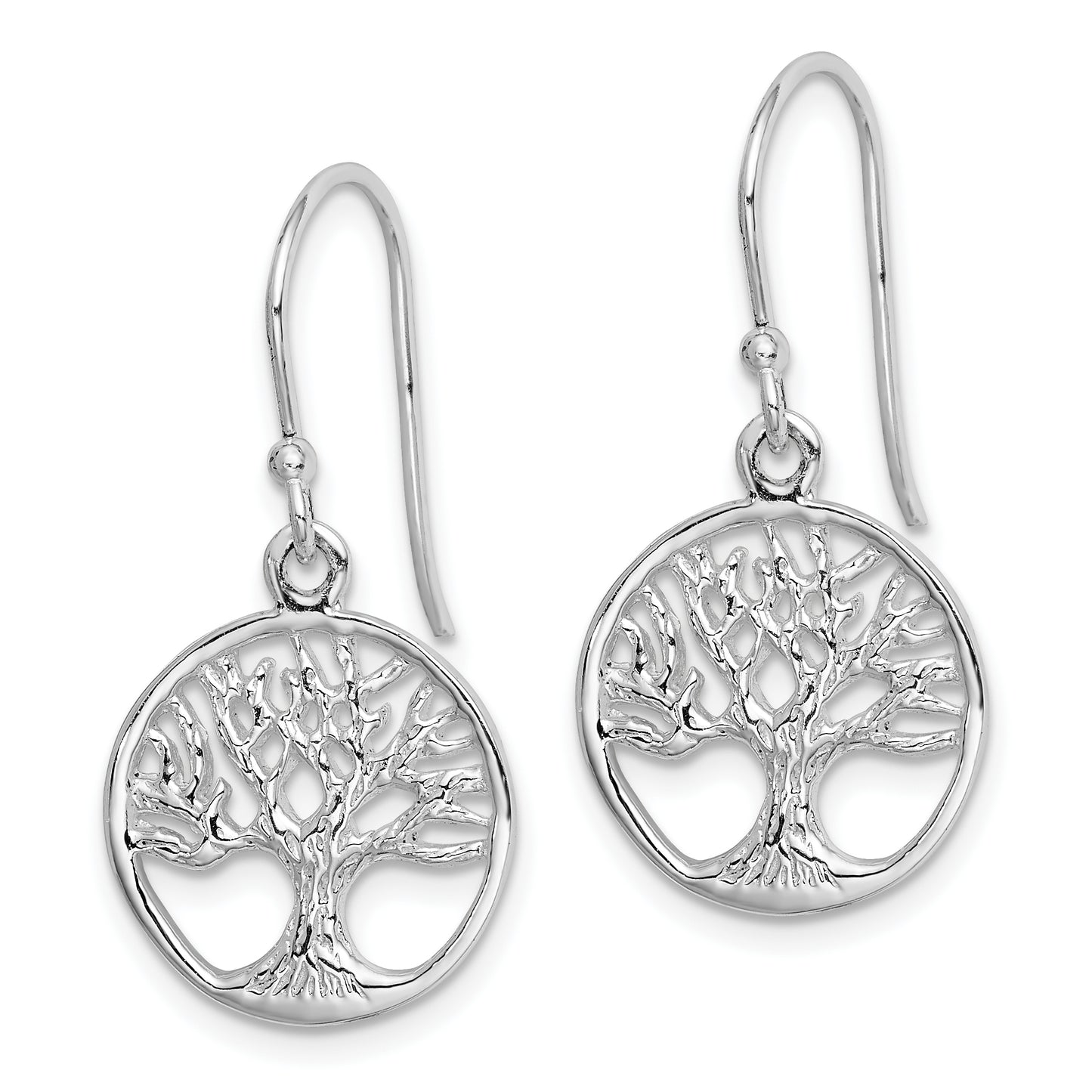 Sterling Silver Rhodium Plated Tree Dangle Earrings