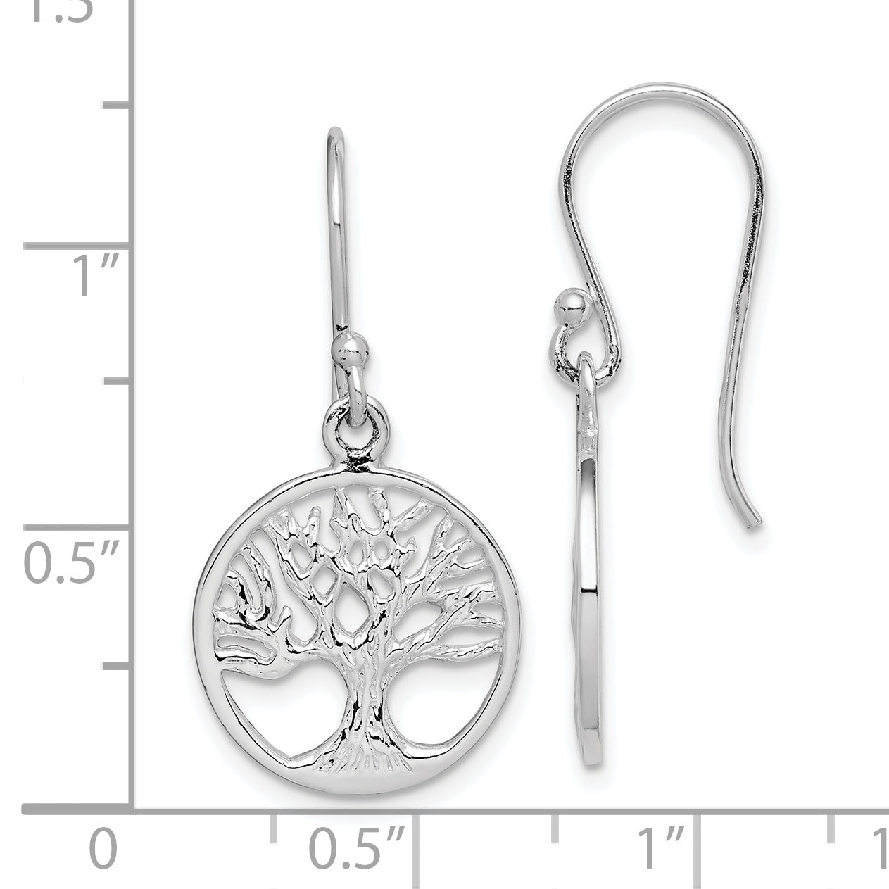 Sterling Silver Rhodium Plated Tree Dangle Earrings