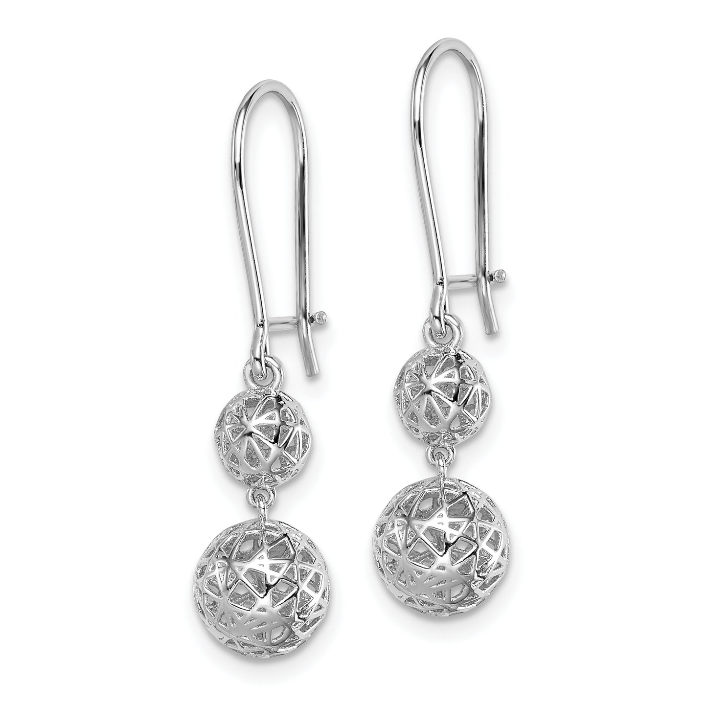 Sterling Silver Rhodium-Plated Filigree Ball Dangle Earrings