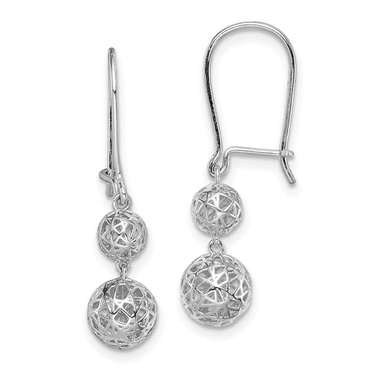 Sterling Silver Rhodium-Plated Filigree Ball Dangle Earrings