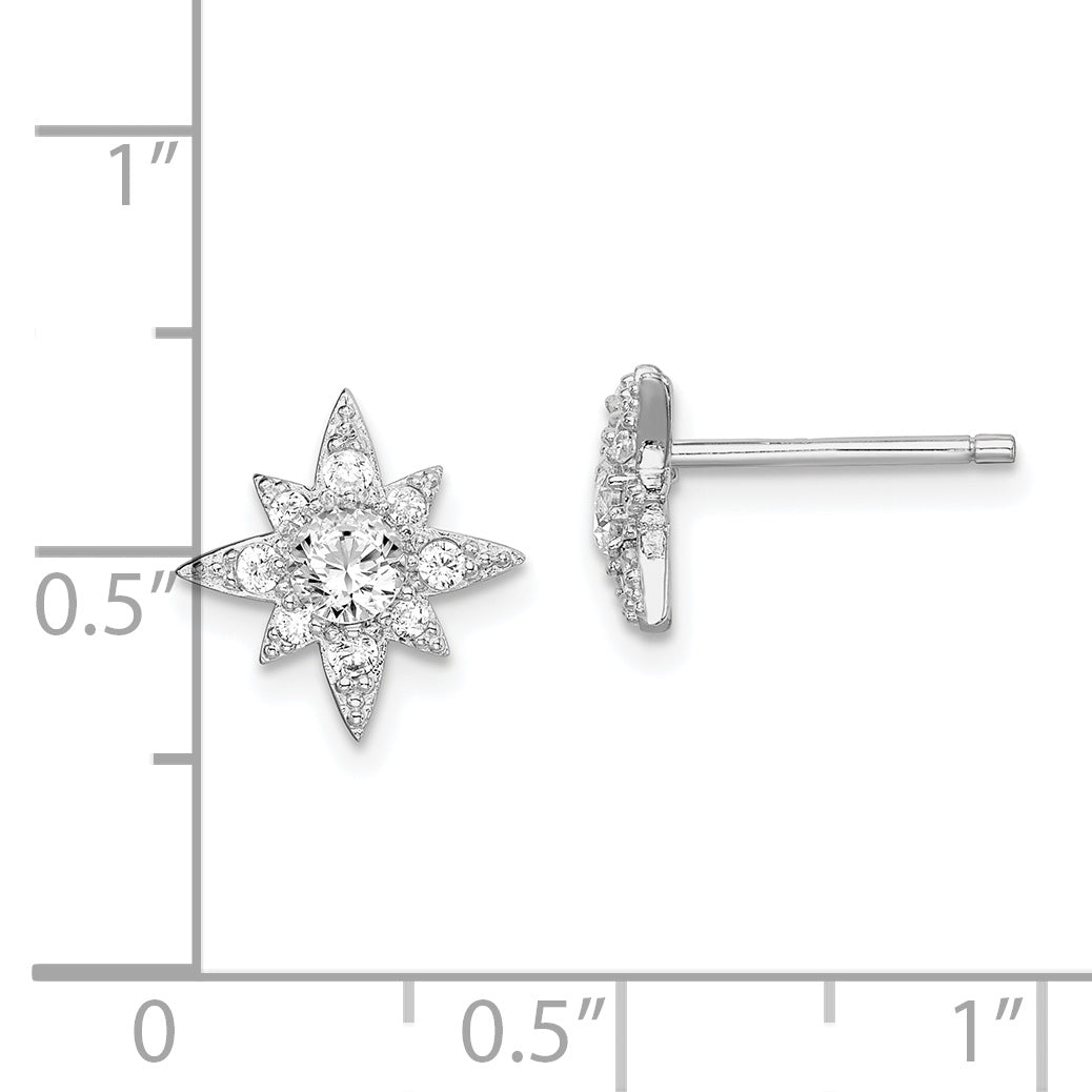 Sterling Silver Rhodium-Plated Polished & Beaded Cz Star Post Earrings