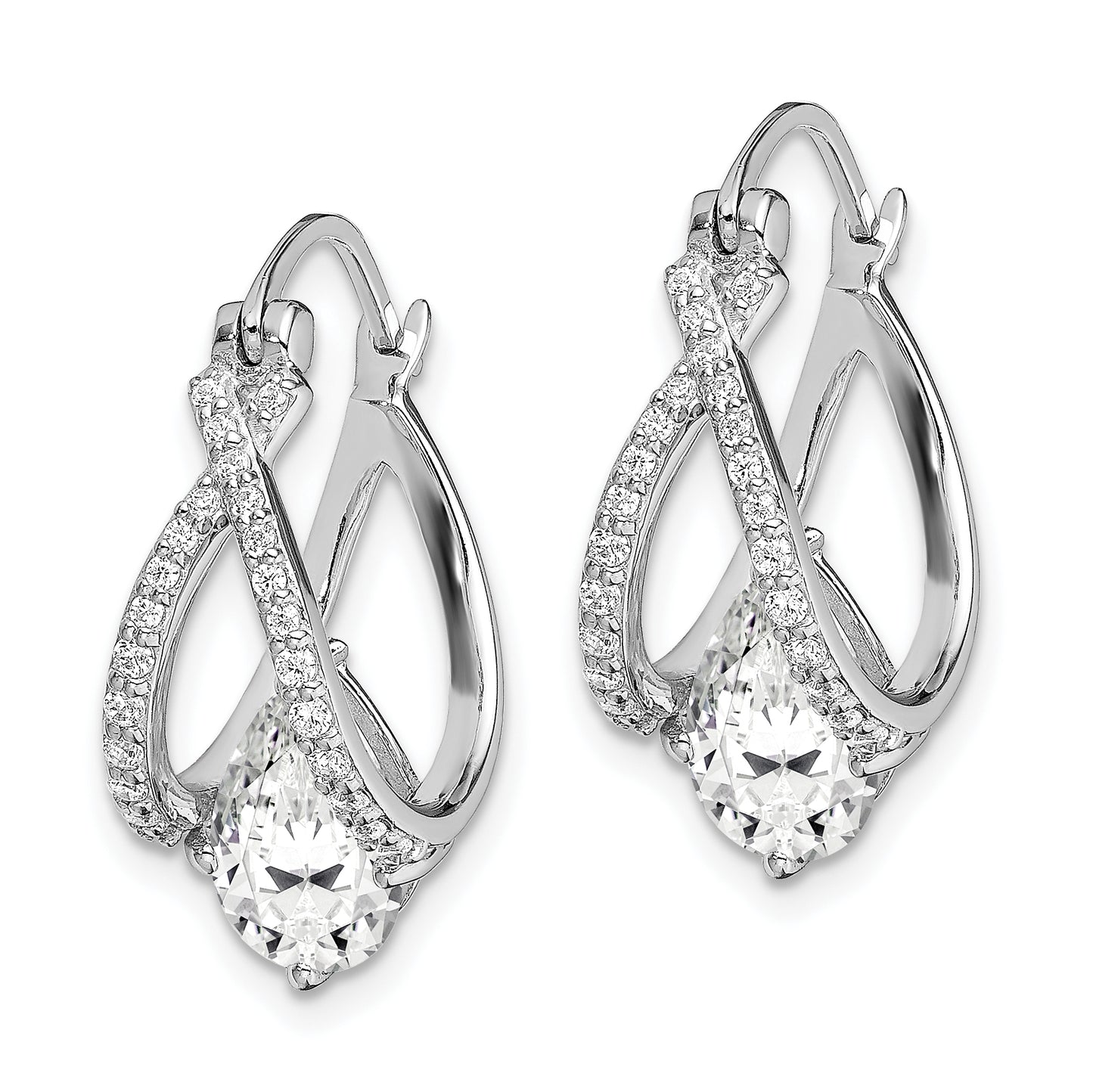 Sterling Silver Rhodium-Plated Pear Cz Hoop Earrings