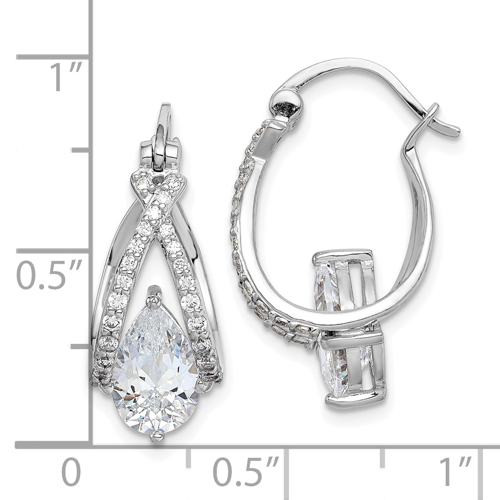 Sterling Silver Rhodium-Plated Pear Cz Hoop Earrings