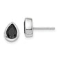 Sterling Silver Rhod-Plated Polished Black Cz Teardrop Bezel Stud Earrings