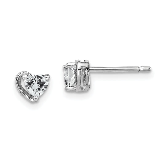 Sterling Silver Rhod-Plated White Topaz Heart Post Earrings