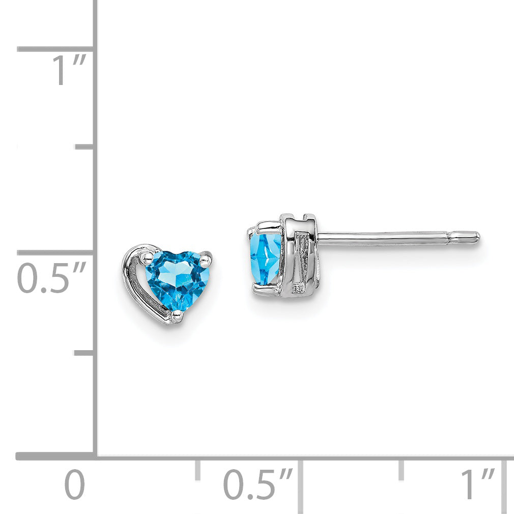 Sterling Silver Rhod-Plated Light Swiss Blue Topaz Heart Post Earrings