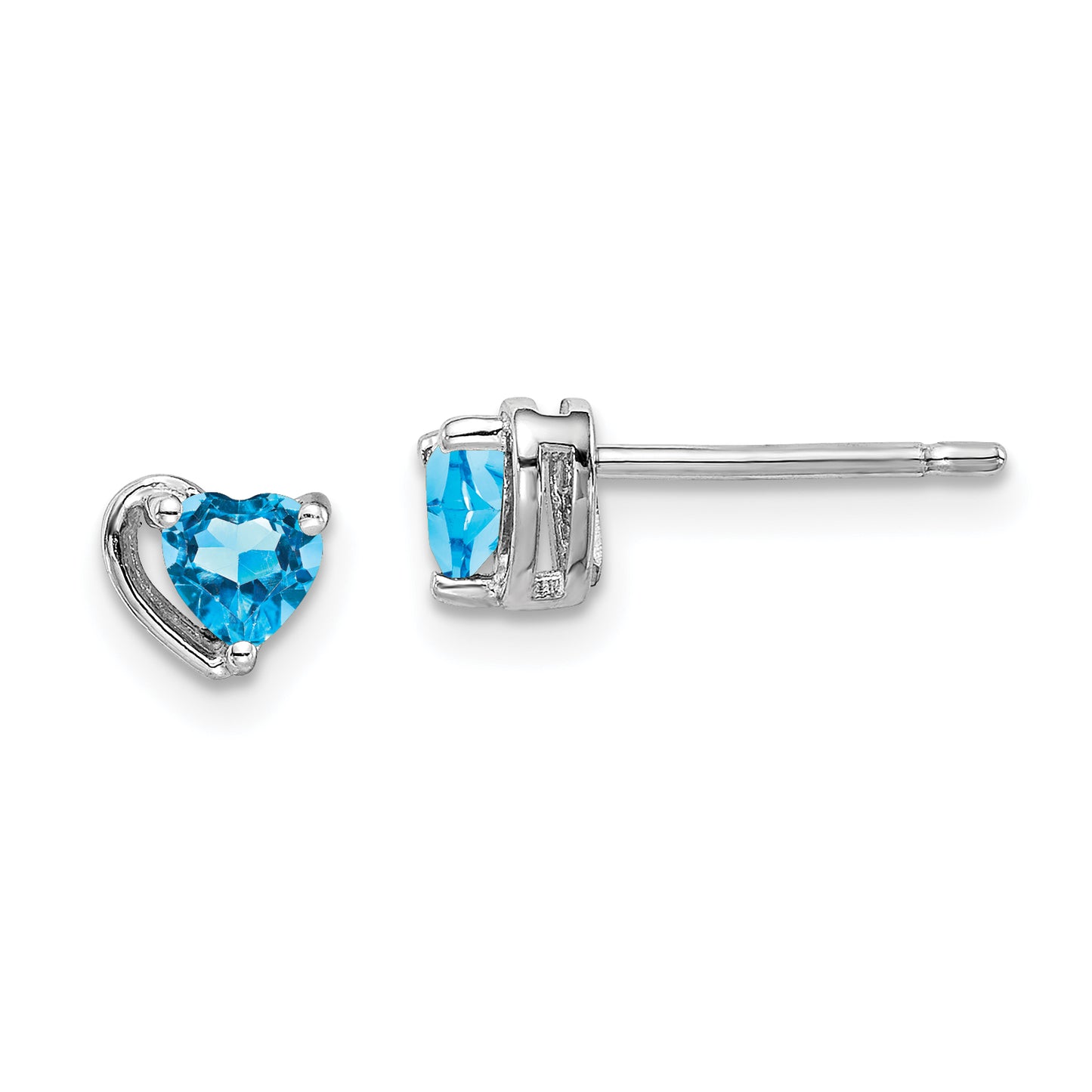 Sterling Silver Rhod-Plated Light Swiss Blue Topaz Heart Post Earrings