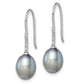 Sterling Silver Rhodium-Plated Polished 7-8mm Grey Freshwater Cultured Pearl & Cz Dangle Earrings