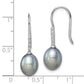 Sterling Silver Rhodium-Plated Polished 7-8mm Grey Freshwater Cultured Pearl & Cz Dangle Earrings